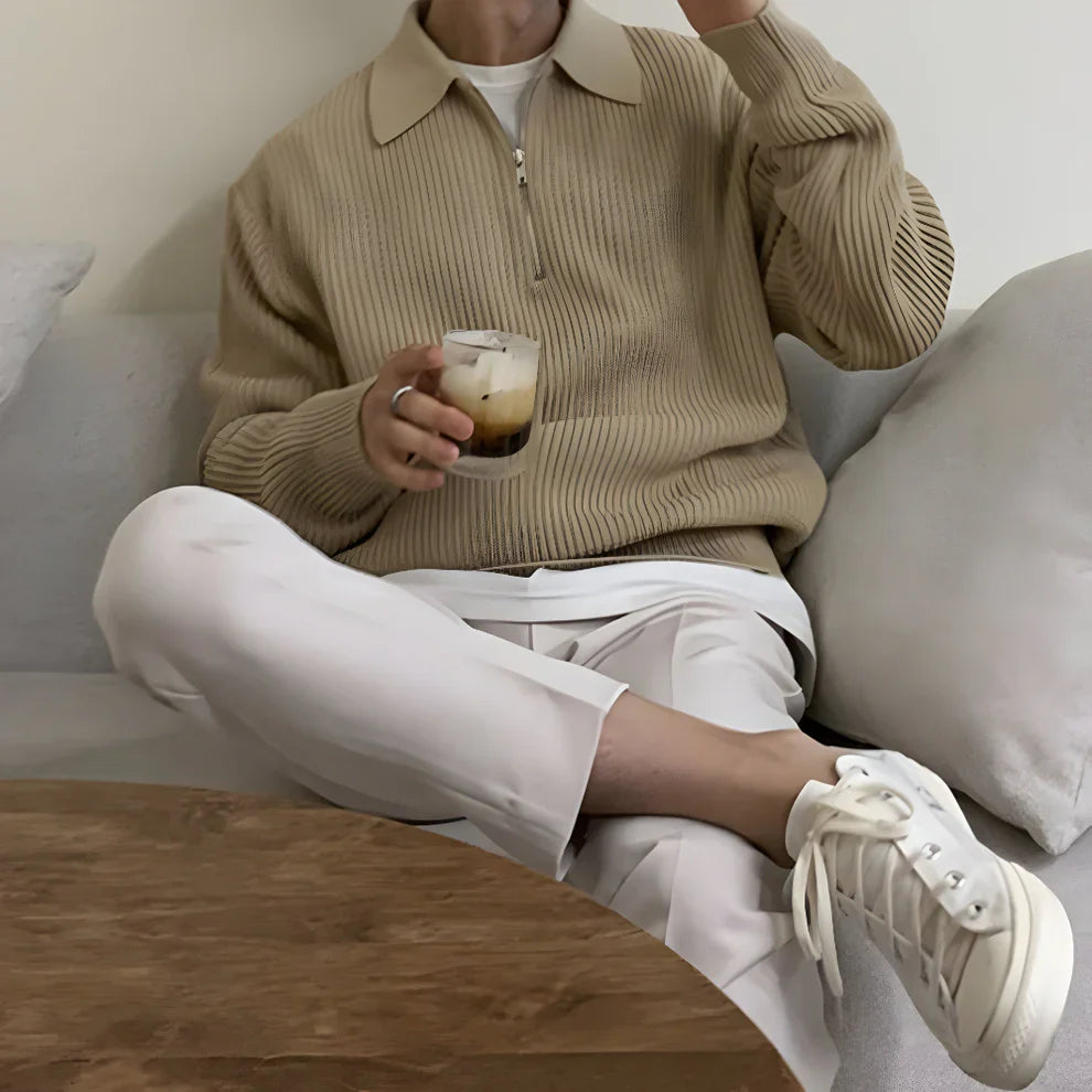Men's ribbed zip-up sweater with collar – men