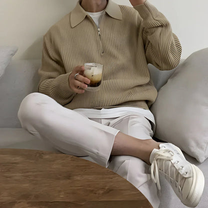 Men's ribbed zip-up sweater with collar – men