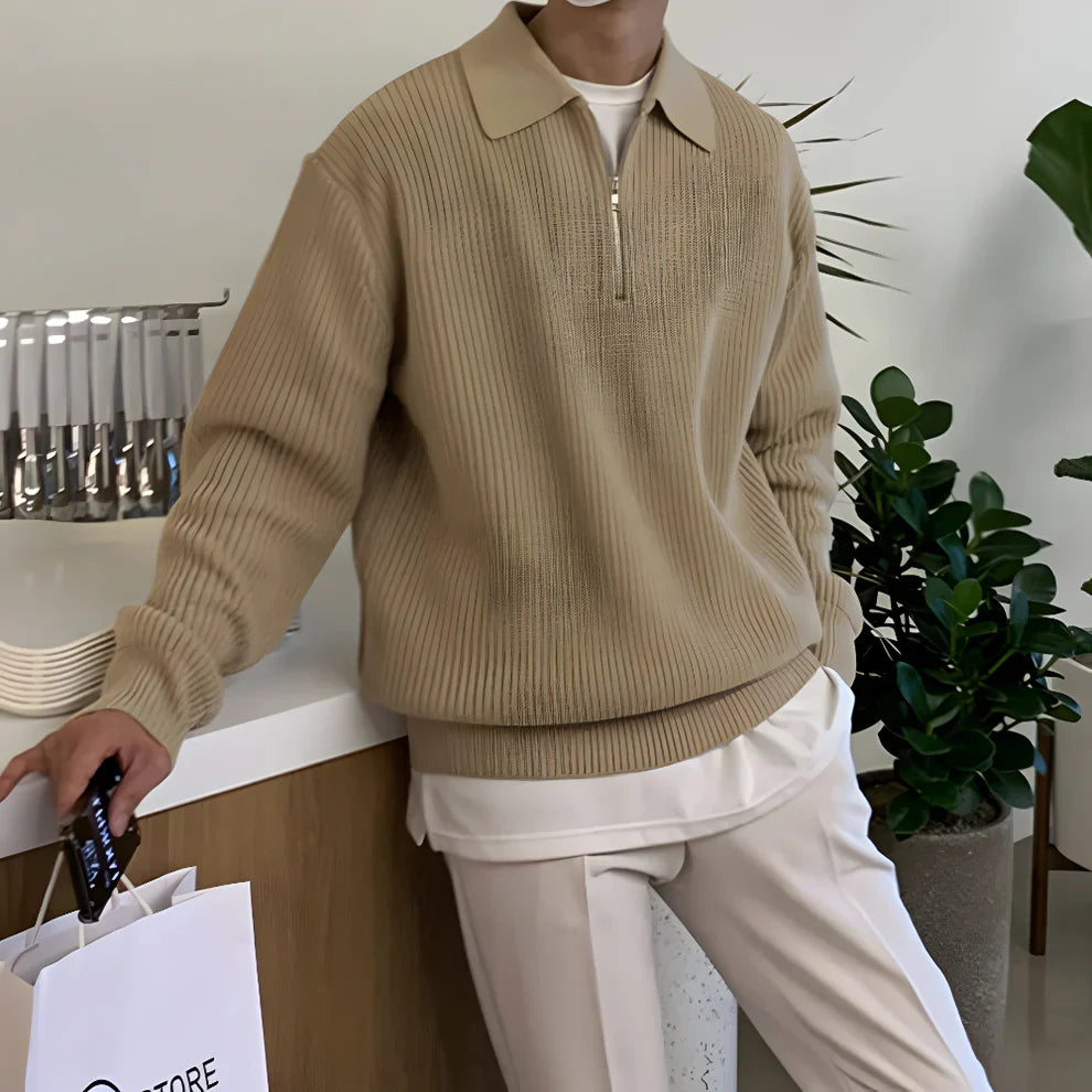 Men's ribbed zip-up sweater with collar – men