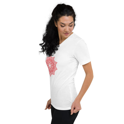 Short Sleeve V-Neck T-Shirt w Red Mandala