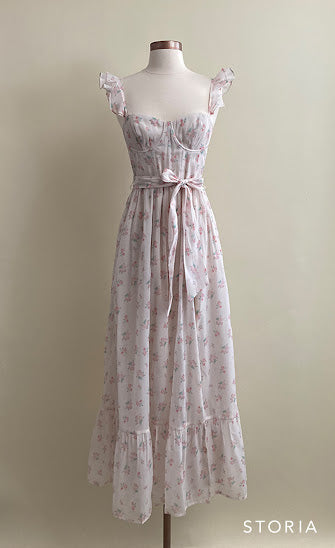 Rosamund Bustier-Style Maxi Dress in Blush Pink Floral - Inclusive Sizing (S-3XL)