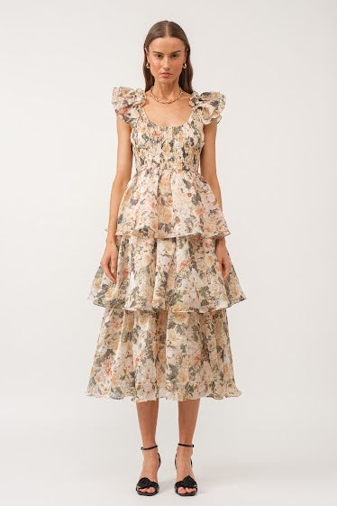 Forever & Always Midi Dress in Champagne Floral - Bump Friendly & Inclusive Sizing (S-3XL)