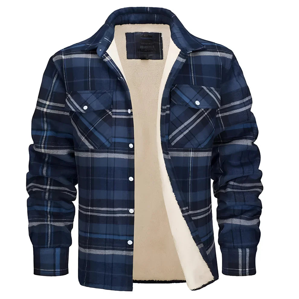 Men's fleece-lined flannel shirt checked jacket – men