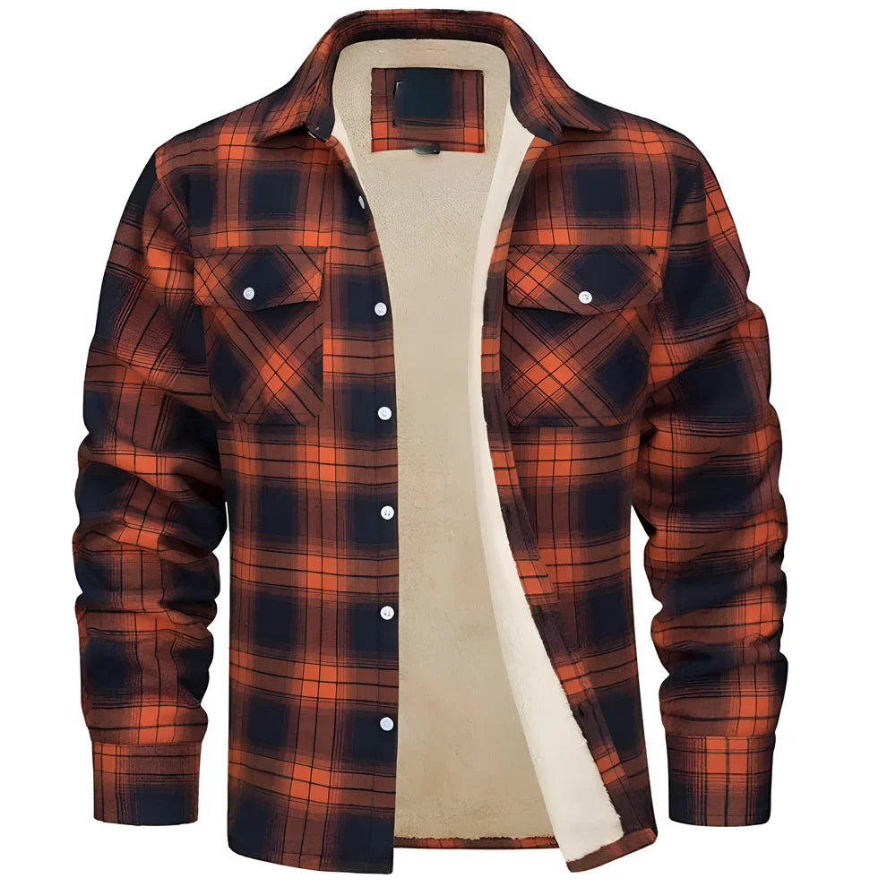 Men's fleece-lined flannel shirt checked jacket – men