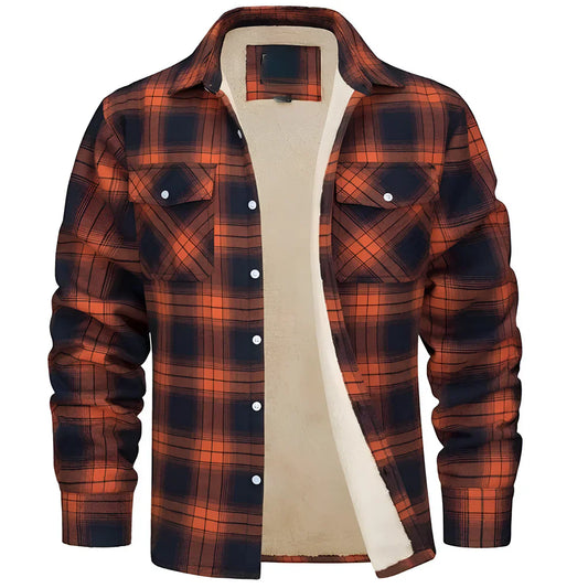 Men's fleece-lined flannel shirt checked jacket – men