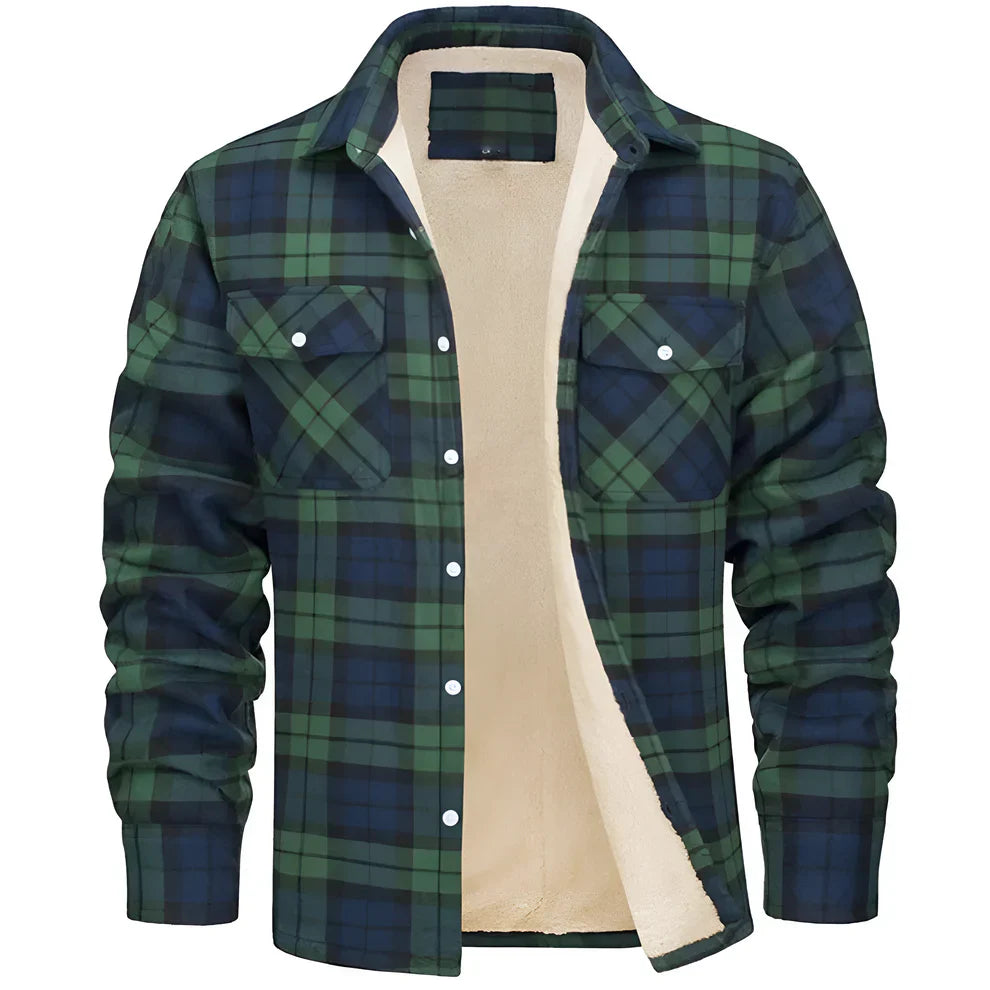 Men's fleece-lined flannel shirt checked jacket – men