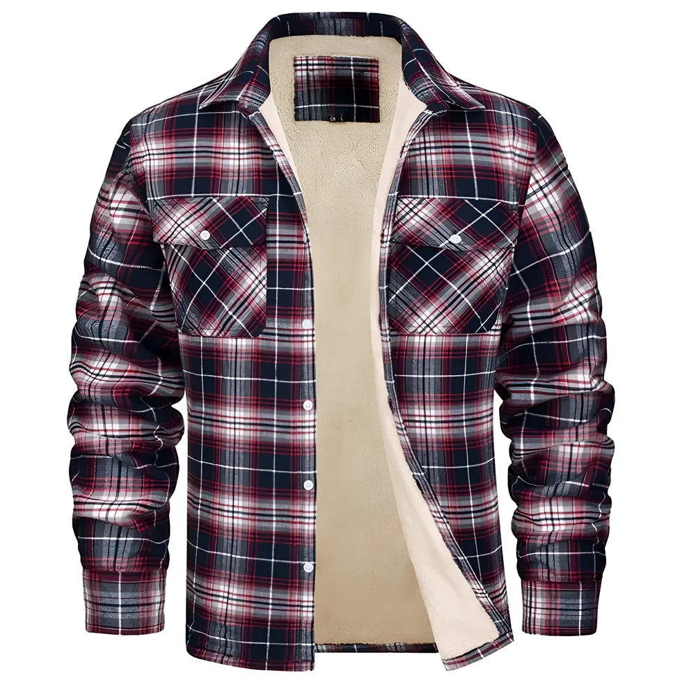 Men's fleece-lined flannel shirt checked jacket – men