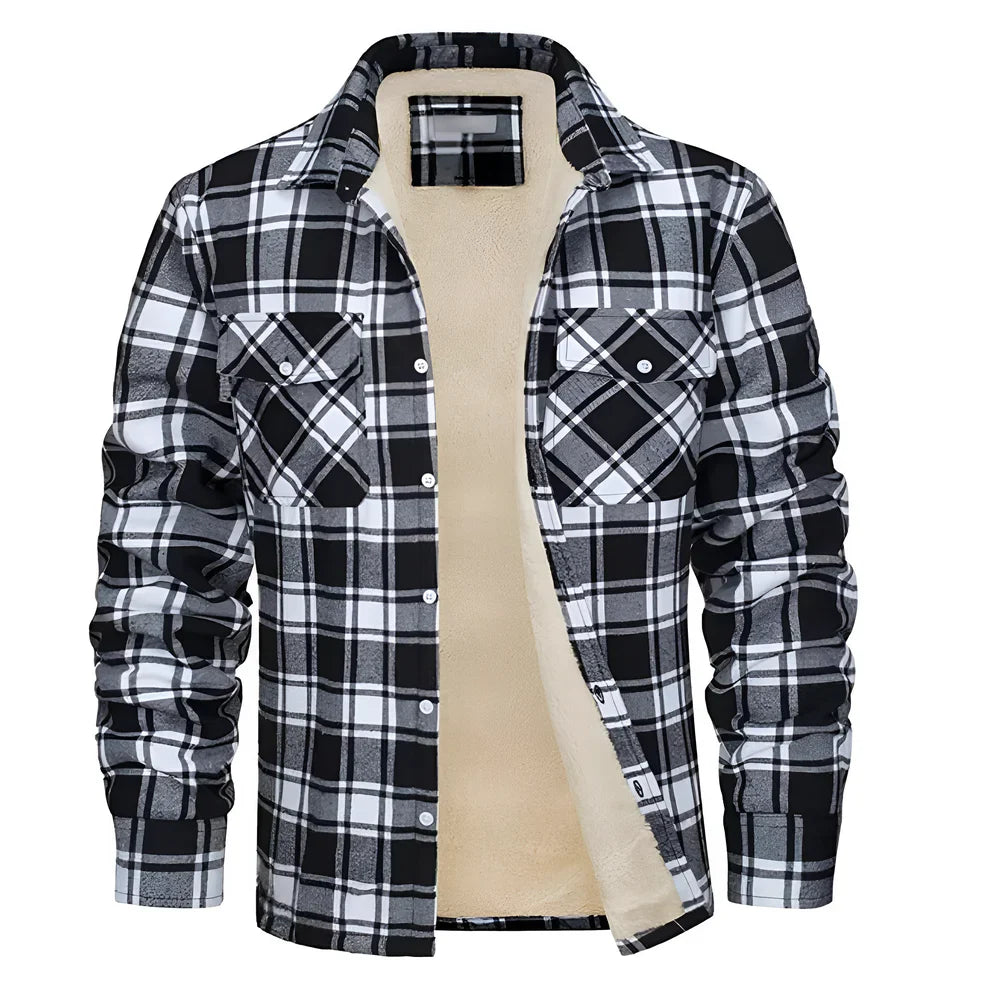 Men's fleece-lined flannel shirt checked jacket – men