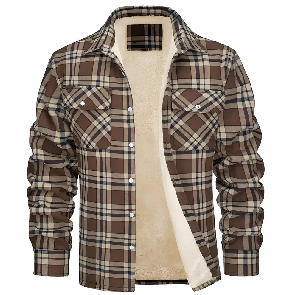 Men's fleece-lined flannel shirt checked jacket – men