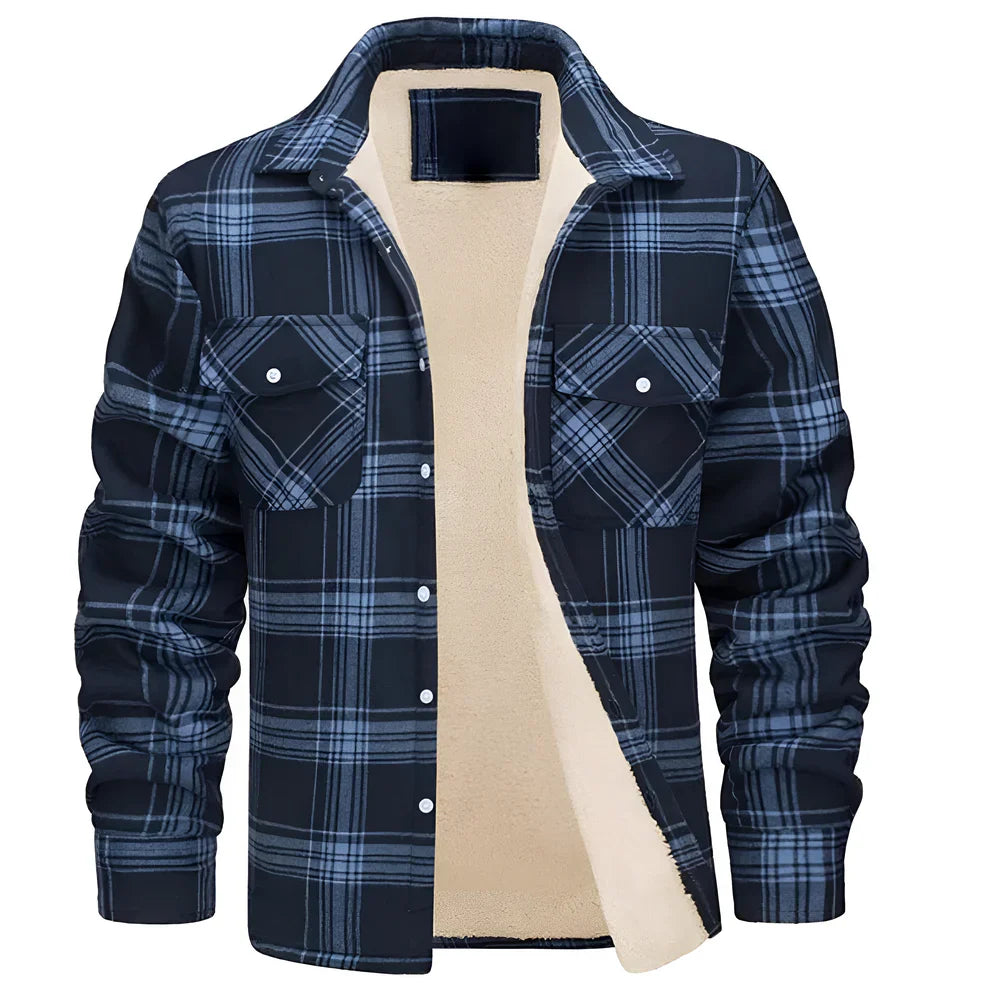Men's fleece-lined flannel shirt checked jacket – men