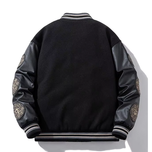 Zach Embroidered Patchwork Bomber Jacket