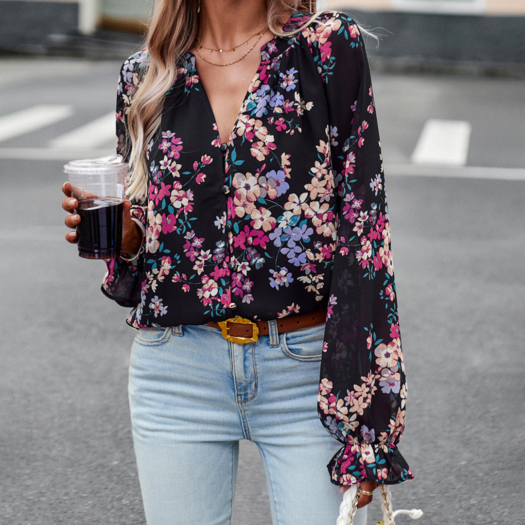 Long-Sleeved Blouse With Flowers