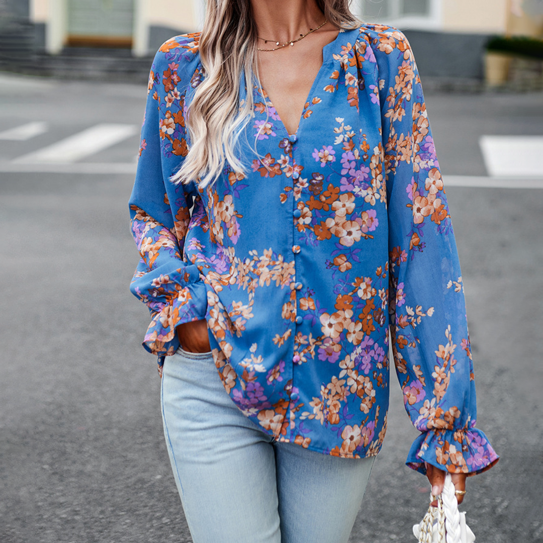 Long-Sleeved Blouse With Flowers